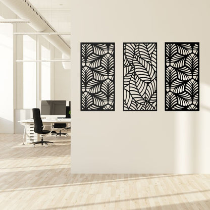 Wooden Leaf Wall Art – Set of 3 Geometric Panels for Modern Decor