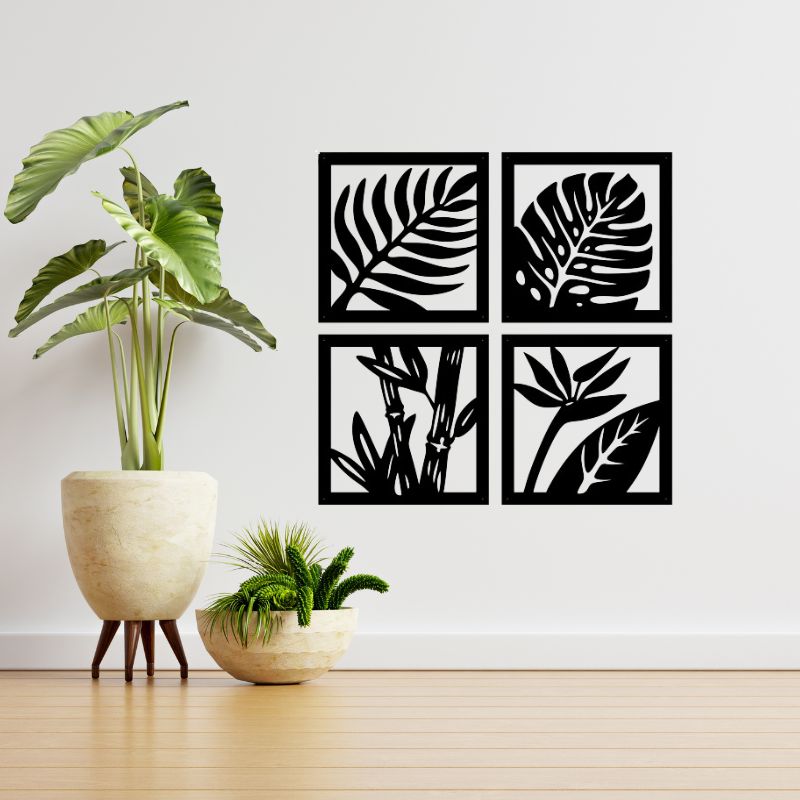 Set of 4 Wooden Leaf Wall Art – Wooden Wall Decor Frames