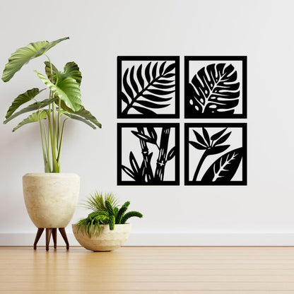 Set of 4 Wooden Leaf Wall Art – Wooden Wall Decor Frames