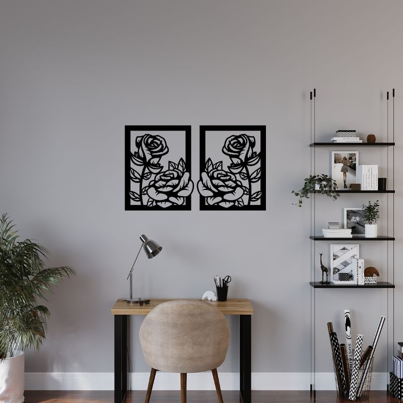 Elegant Rose Design Wall Art Panels – Set of 2 Frames