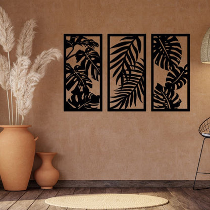 Set of 3 Tropical Leaves – Raised Wooden Wall Art for Modern Homes
