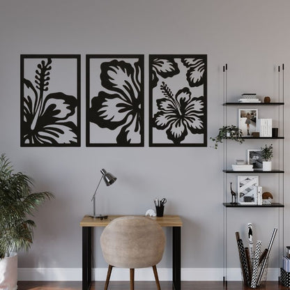 3-Piece Floral Wall Art Set – Modern Black Metal Flower Design Frames