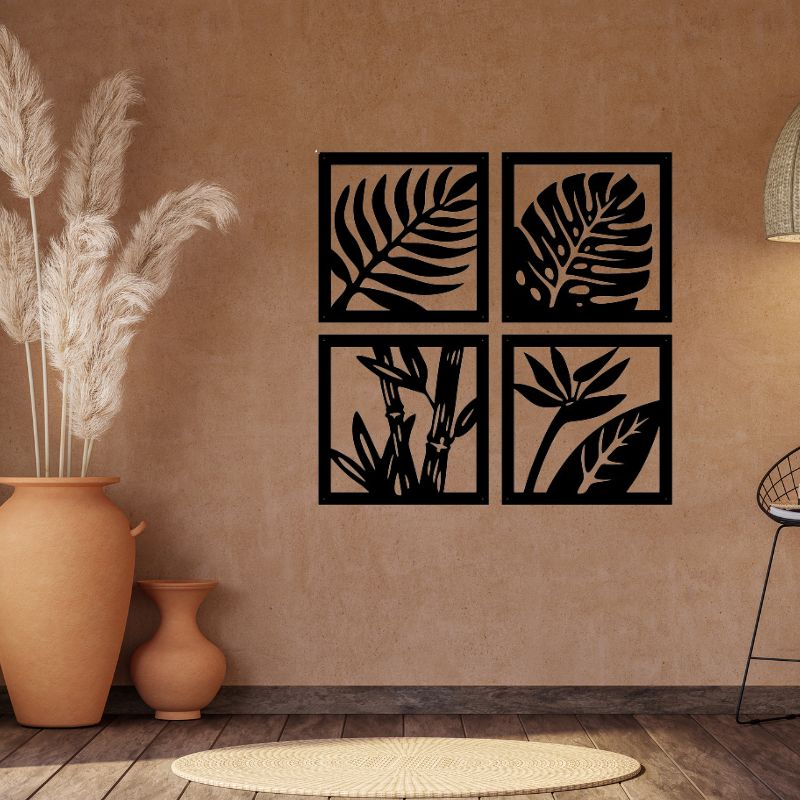 Set of 4 Wooden Leaf Wall Art – Wooden Wall Decor Frames