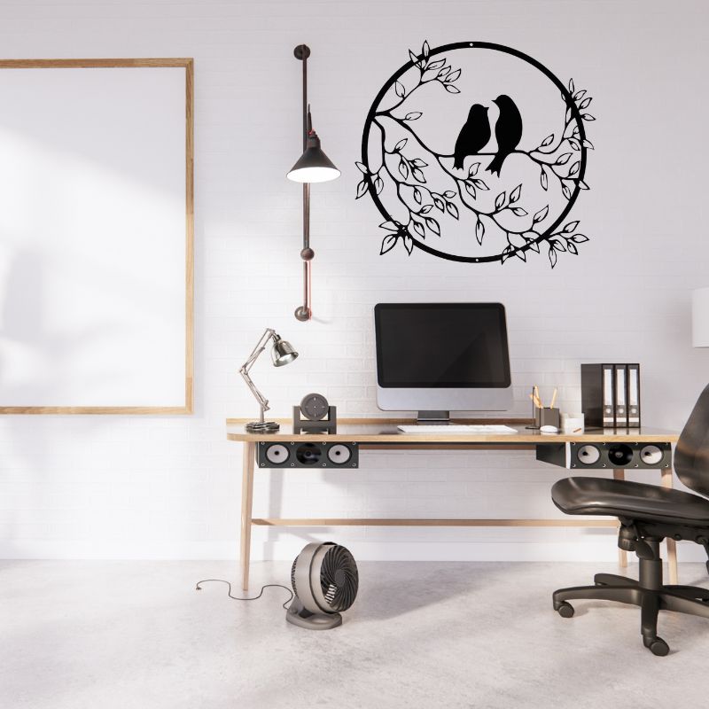 HAOTING Wooden Wall Art – Bird on Branch, Round Rustic Wood Decor for Home & Garden