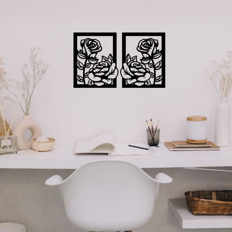 Elegant Rose Design Wall Art Panels – Set of 2 Frames
