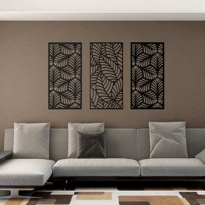 Wooden Leaf Wall Art – Set of 3 Geometric Panels for Modern Decor