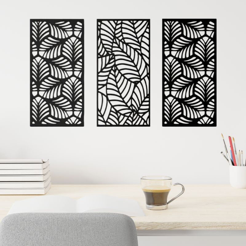 Wooden Leaf Wall Art – Set of 3 Geometric Panels for Modern Decor