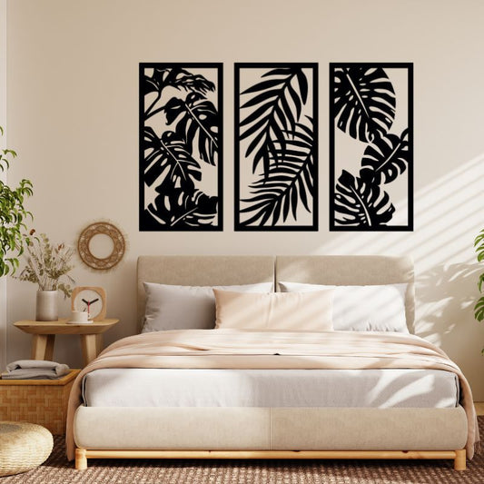 Set of 3 Tropical Leaves – Raised Wooden Wall Art for Modern Homes