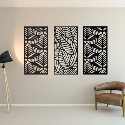 Wooden Leaf Wall Art – Set of 3 Geometric Panels for Modern Decor