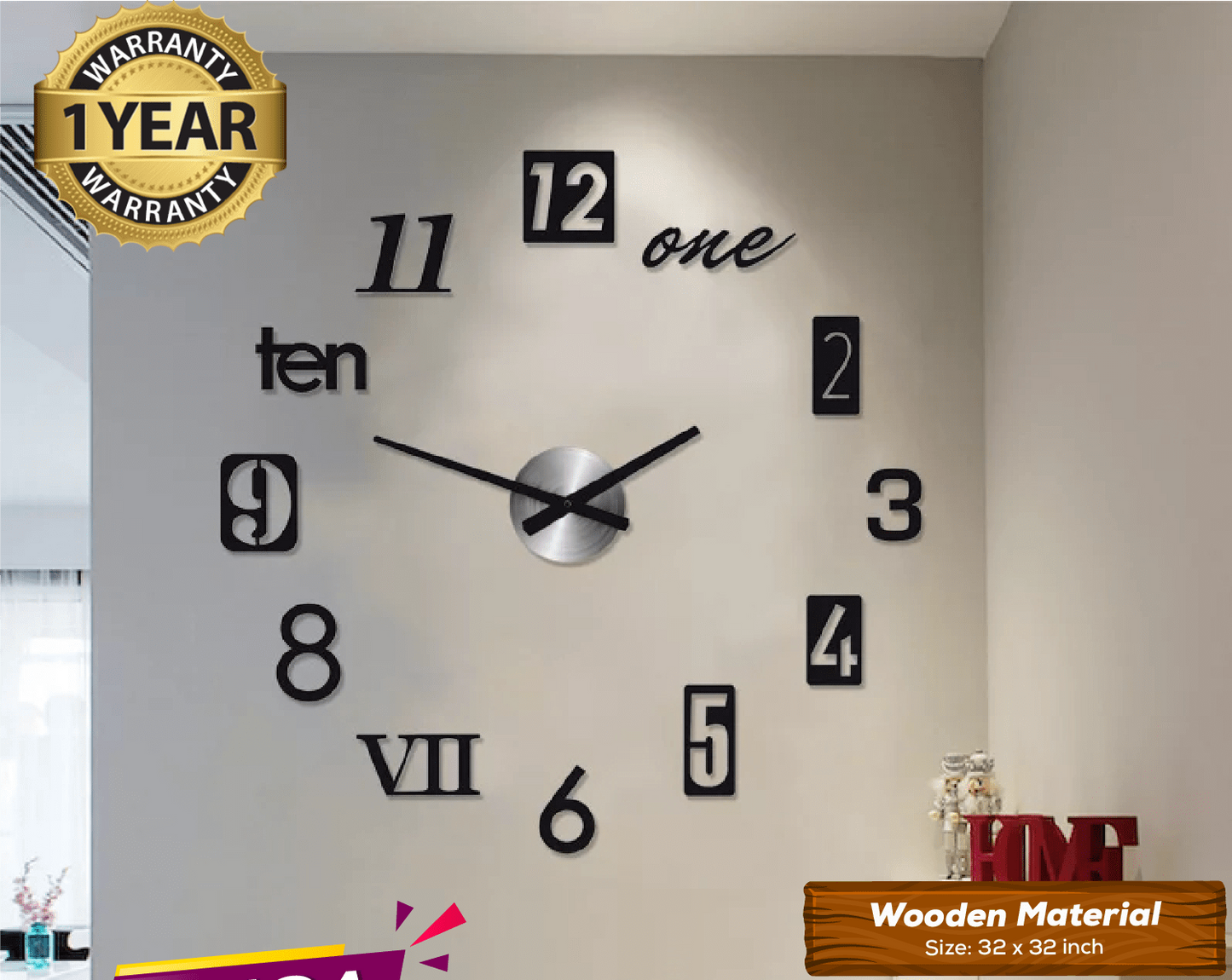 WOODEN DIY CLOCK WITH 12 INCHES NEEDLES