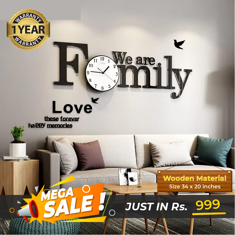 We Are Family Wall Clock with White Dial – Elegant Home Decor Piece
