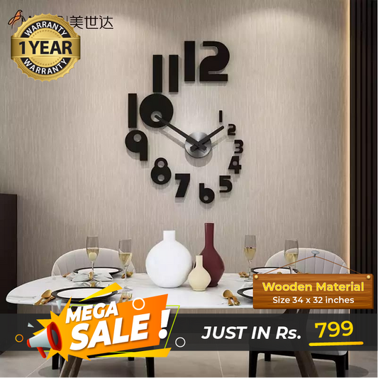 Large Size Wooden DIY Wall Clock with 12-Inch Needles – Modern Customizable Design