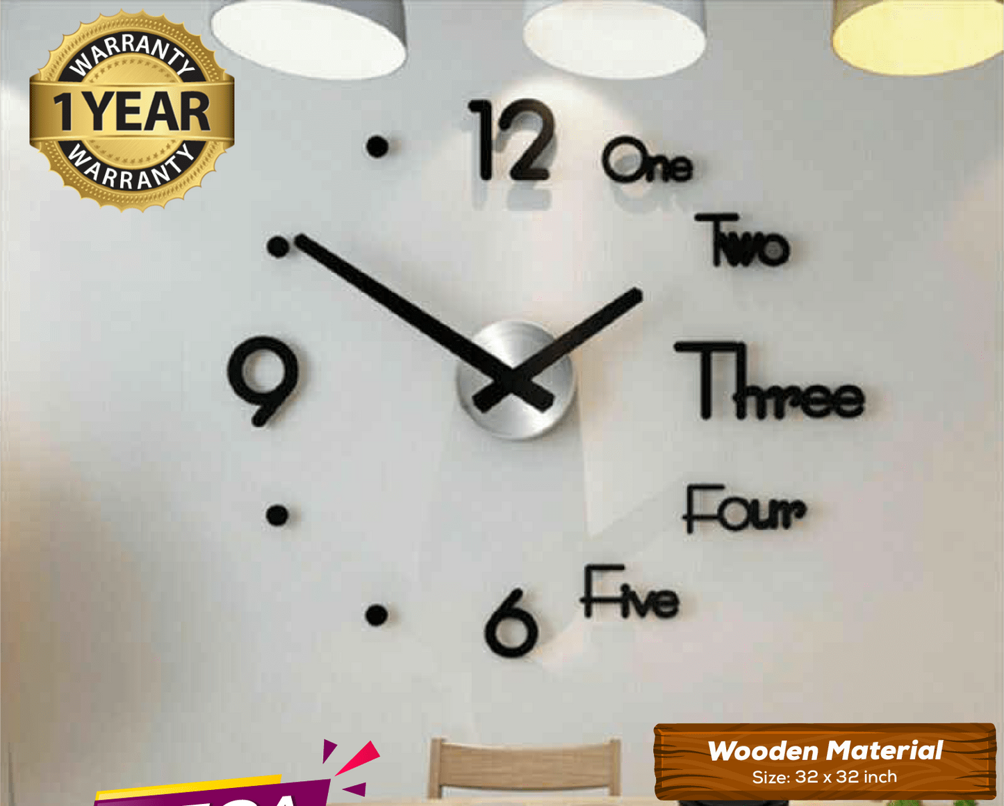 Large Size Wooden DIY Wall Clock with 12-Inch Needles – Modern Home Decor