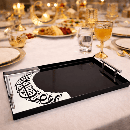 Crescent Metal Handle Luxury Tray | Black & Gold Premium Serving Ware