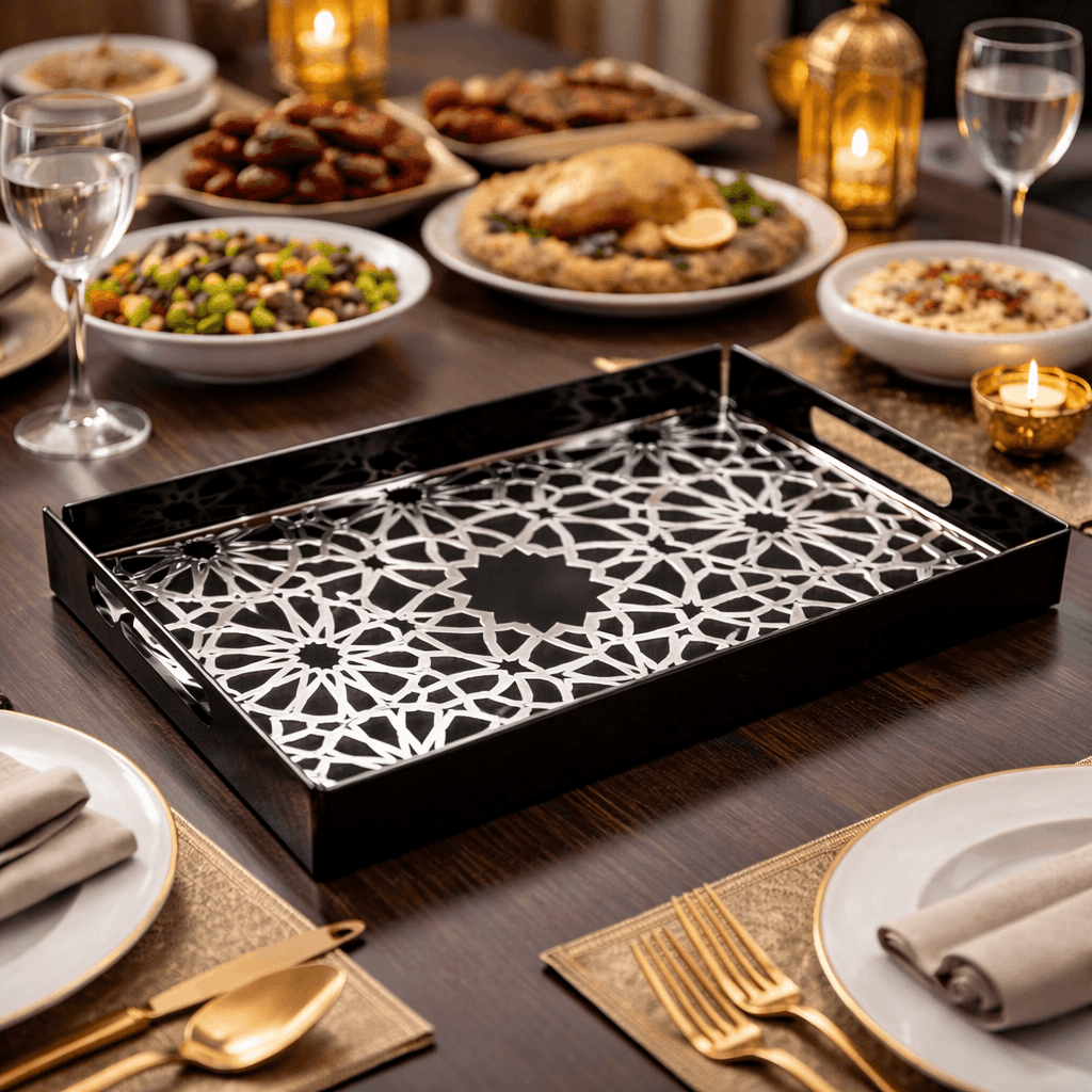 Aurex Mosaic Serving Tray | Premium Black & Gold Acrylic Artistry