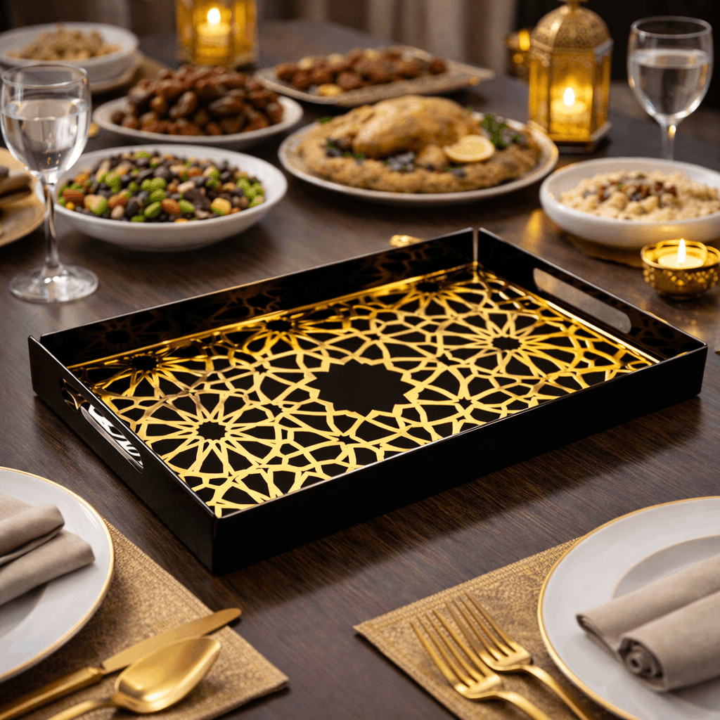 Aurex Mosaic Serving Tray | Premium Black & Gold Acrylic Artistry