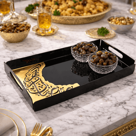 Ramadan Kareem Premium Acrylic Serving Tray | Glossy Black & Gold Calligraphy