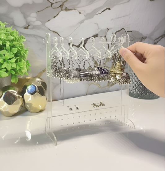 Clear Acrylic Desktop Jewelry Display Holder with Mini Hangers for Earrings