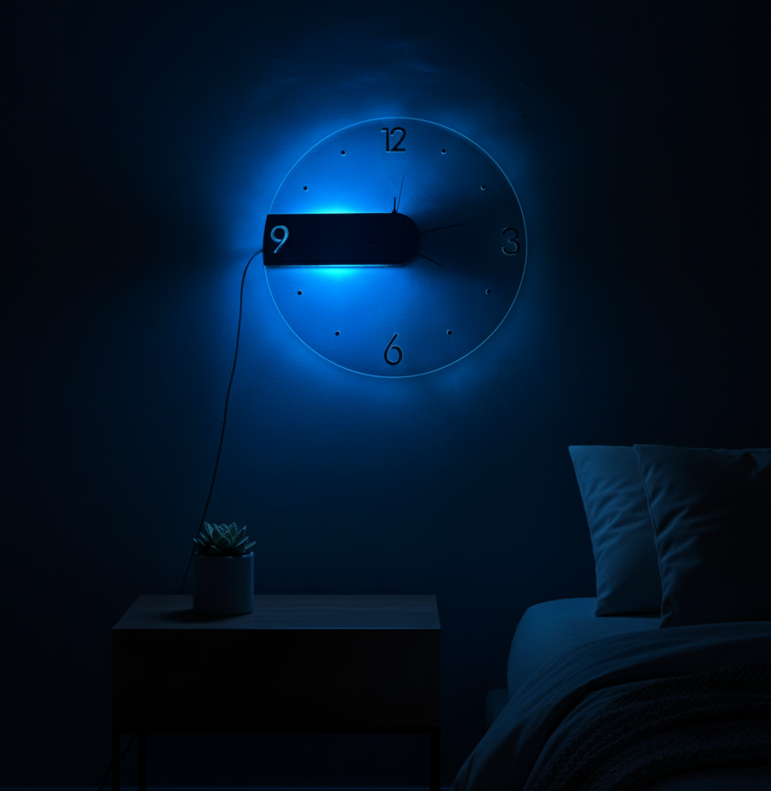 Illuminated Transparent Acrylic Wall Clock with Dynamic RGB Lighting