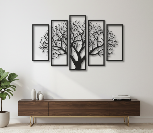 Five Frames Tree 3D Art Wall Decor – Modern Nature-Inspired Design