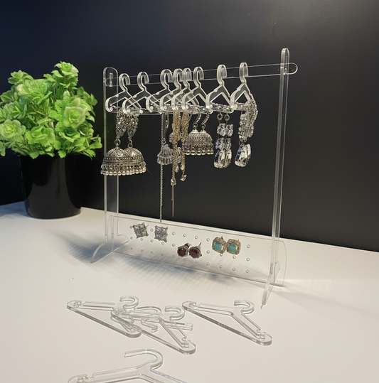 Clear Acrylic Desktop Jewelry Display Holder with Mini Hangers for Earrings