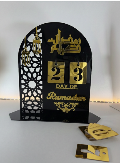 Premium Acrylic Ramadan Calendar – Black & White with Gold Detailing