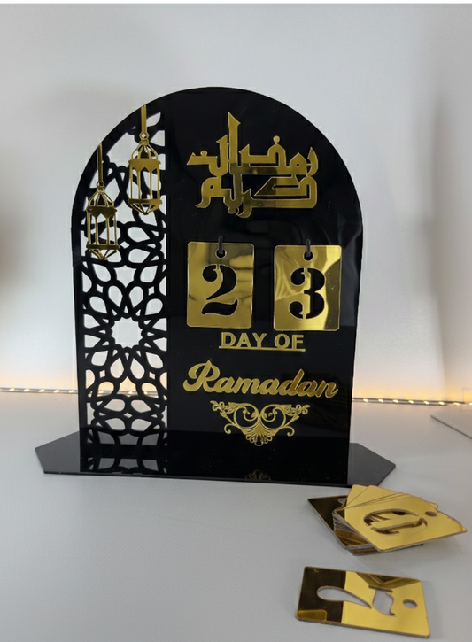 Premium Acrylic Ramadan Calendar – Black & White with Gold Detailing