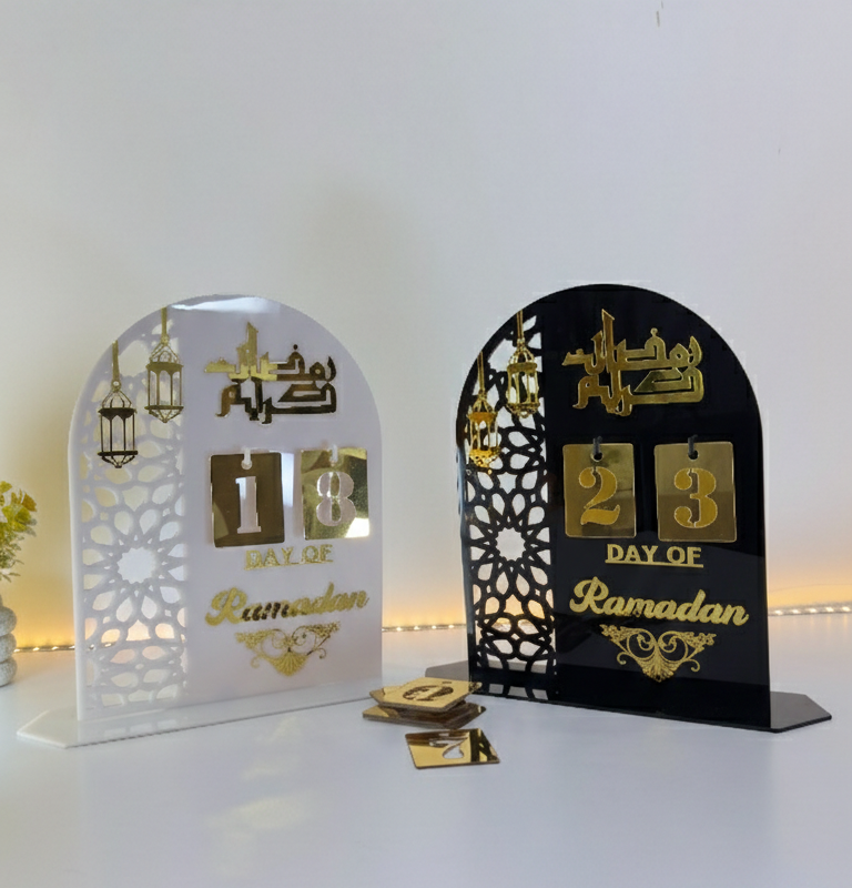 Premium Acrylic Ramadan Calendar – Black & White with Gold Detailing