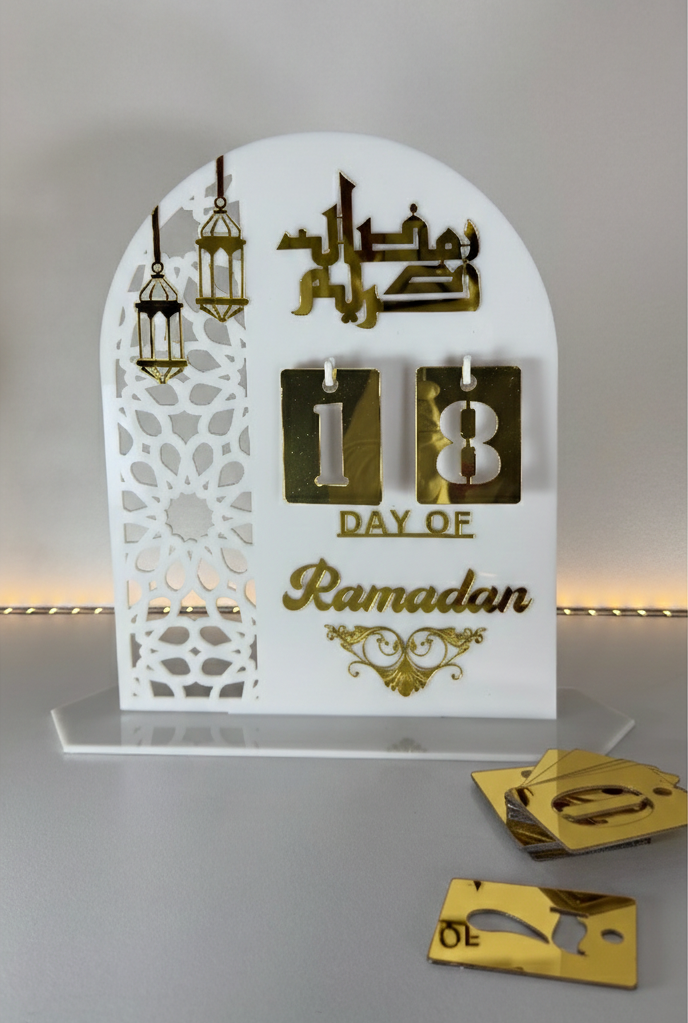 Premium Acrylic Ramadan Calendar – Black & White with Gold Detailing