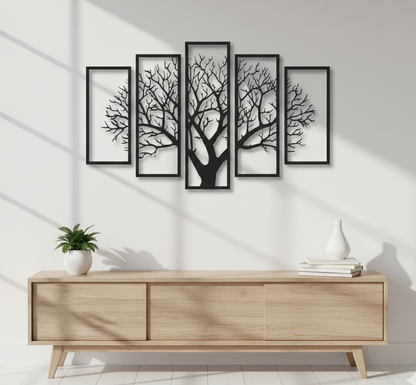 Five Frames Tree 3D Art Wall Decor – Modern Nature-Inspired Design