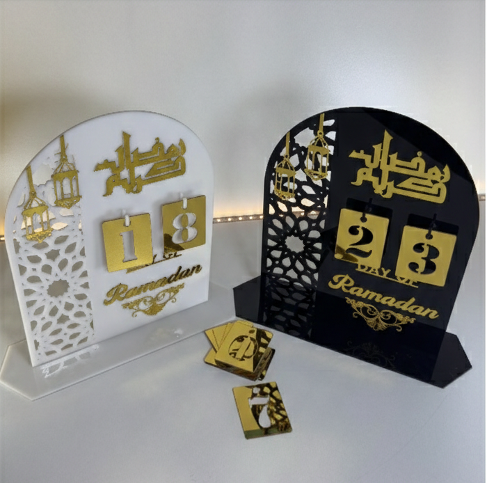 Premium Acrylic Ramadan Calendar – Black & White with Gold Detailing