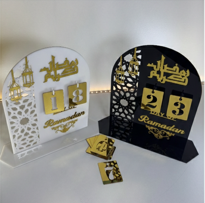 Premium Acrylic Ramadan Calendar – Black & White with Gold Detailing