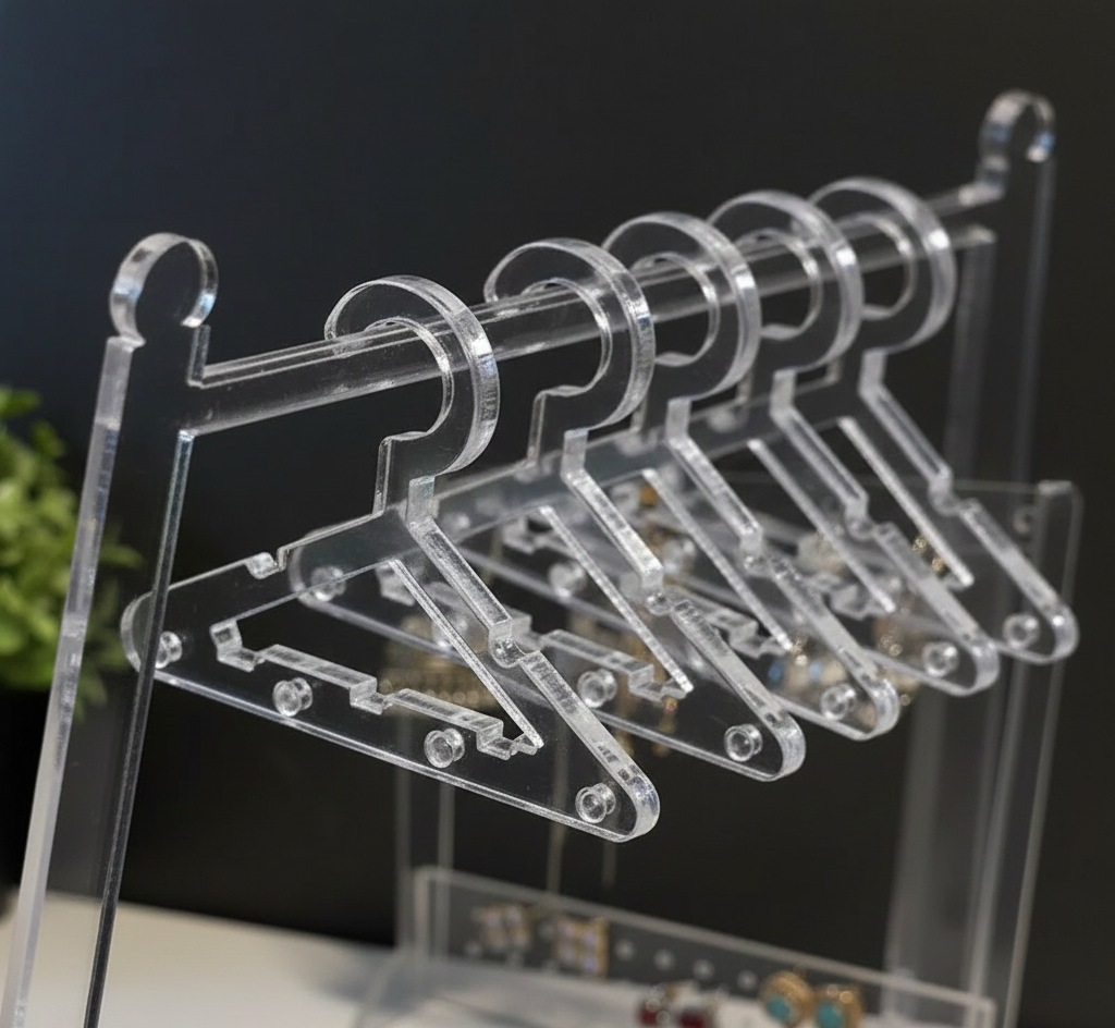 Acrylic Desktop Jewelry Display Holder with Mini Hangers for Earrings