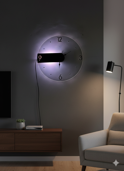 Illuminated Transparent Acrylic Wall Clock with Dynamic RGB Lighting