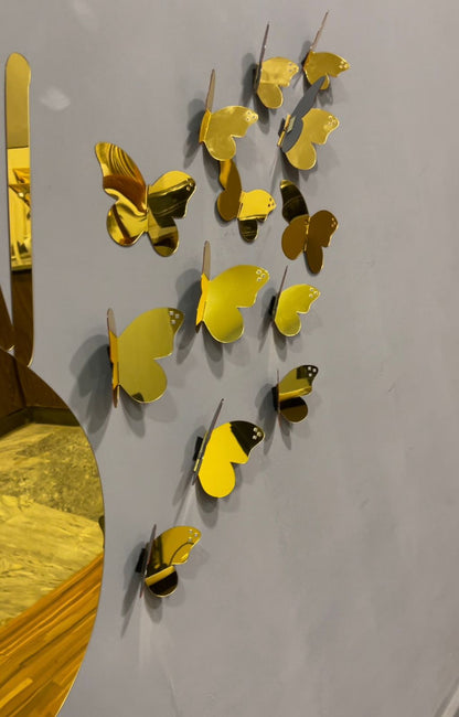 3D Golden Mini Mirror Butterfly Set – Elegant Wall Decor Accent