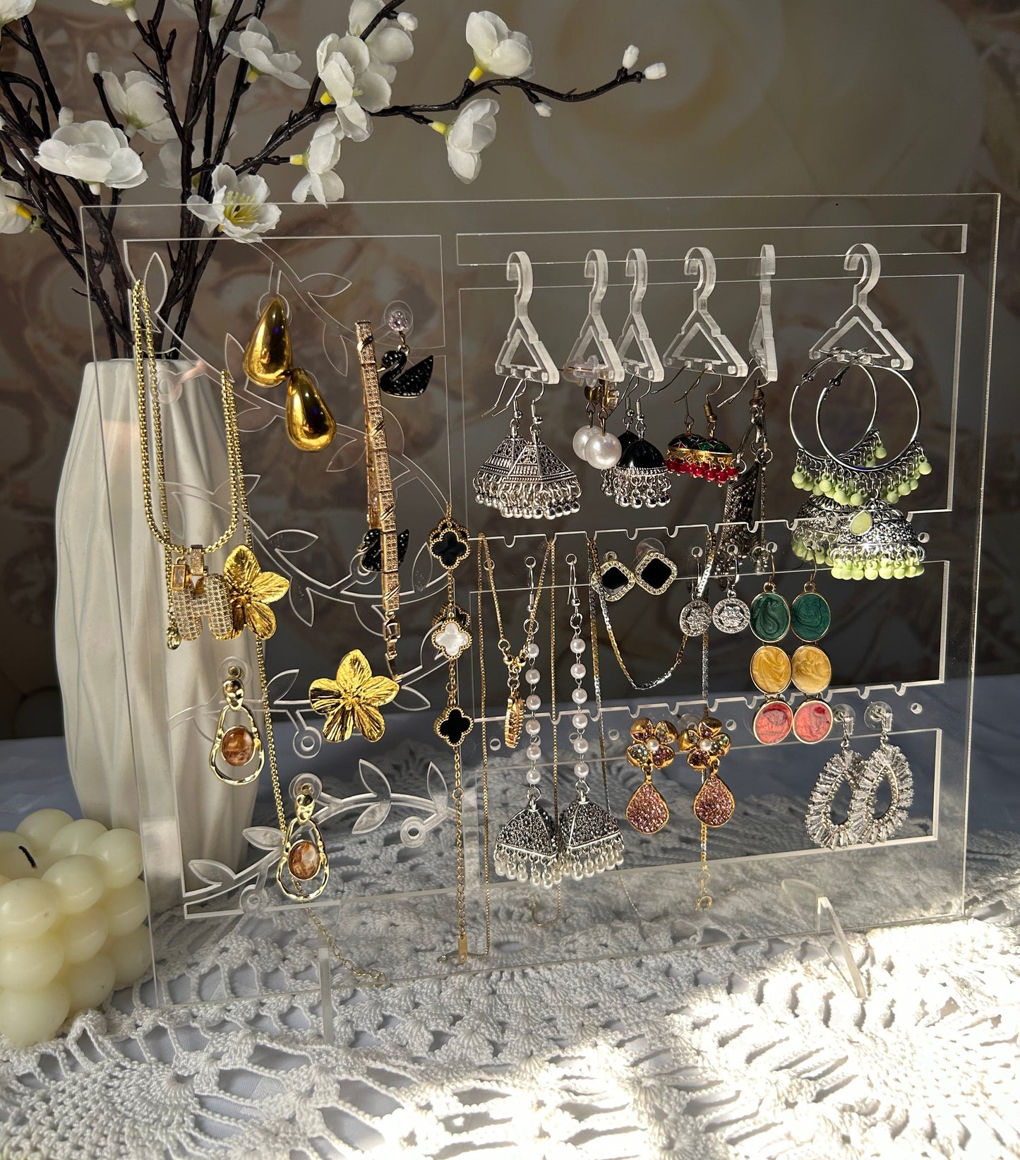 All-in-One Acrylic Jewelry Organizer – Premium Multi-Storage Holder for Earrings, Necklaces & More
