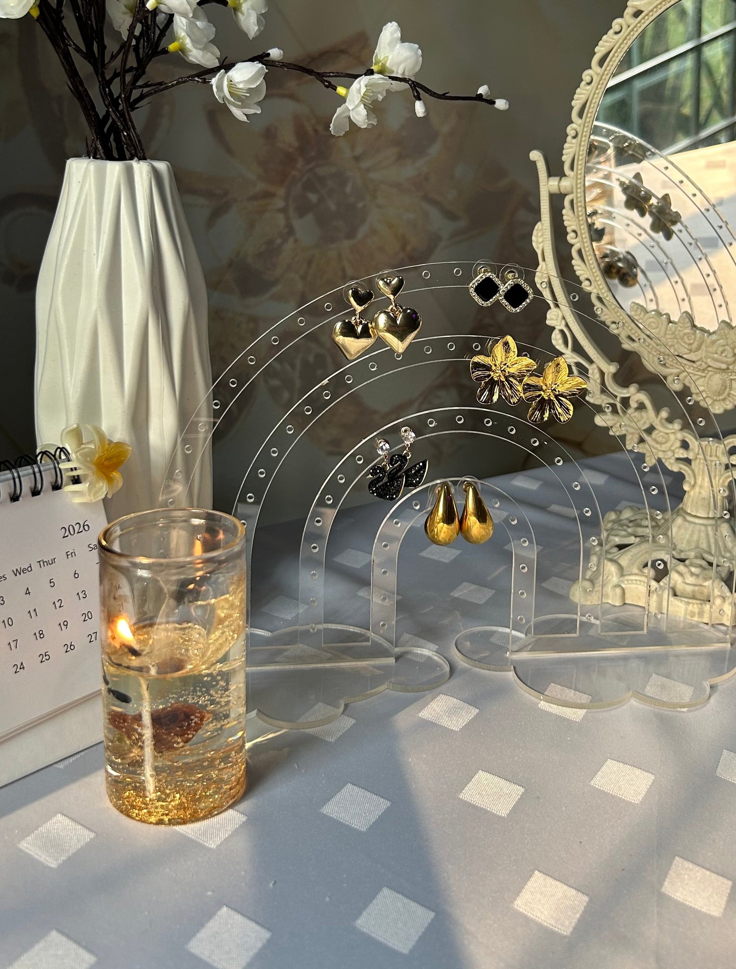 Acrylic Desktop Jewelry Display Holder with Mini Hangers for Earrings