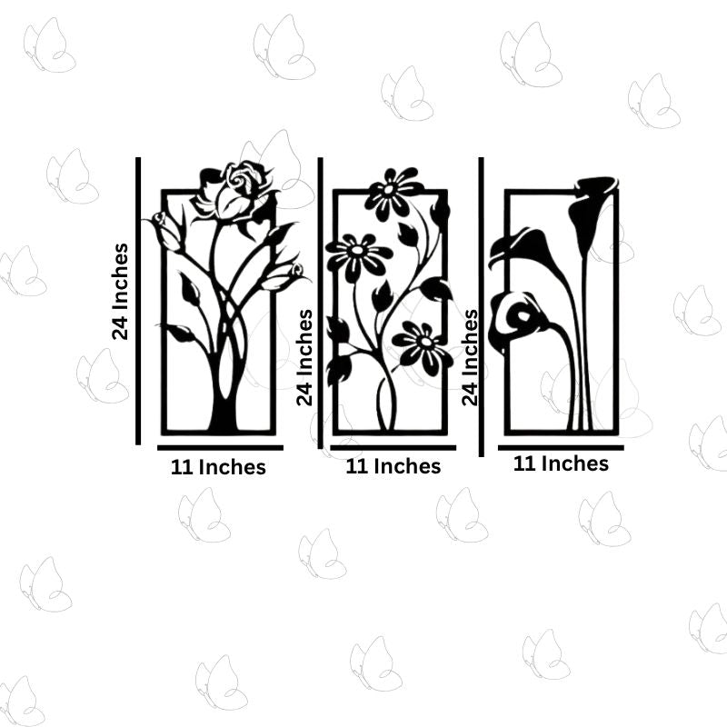 Set of 3 Floral Wall Art Frames – Elegant Home Decor for Living Room or Bedroom