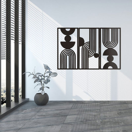 Bohemian Style Wooden Wall Art - 3-Piece Set for Living Room