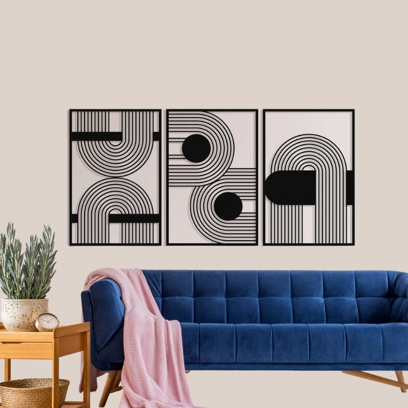 Modern Luxury Wooden Wall Art – Mid-Century Geometric Decor for Living Room, Bedroom or office