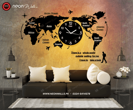 World Map Wall Clock with Rope Light(Large)World Map Wall Clock with Rope Light(Large)