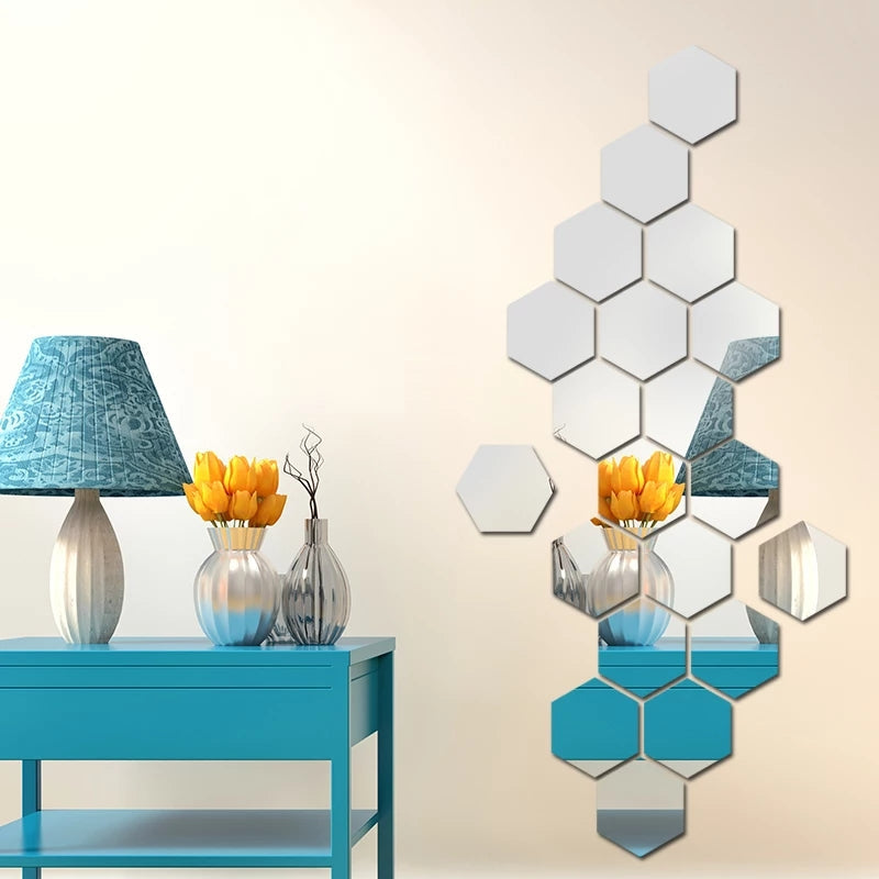 6x Acrylic Hexagon Wall Decor Mirror (Silver) – Modern Wall Decoration