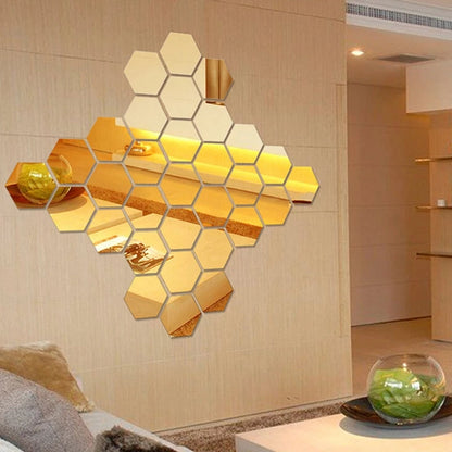 Acrylic Hexagon Wall Decor Mirror (Gold) – Modern Geometric Wall Decoration