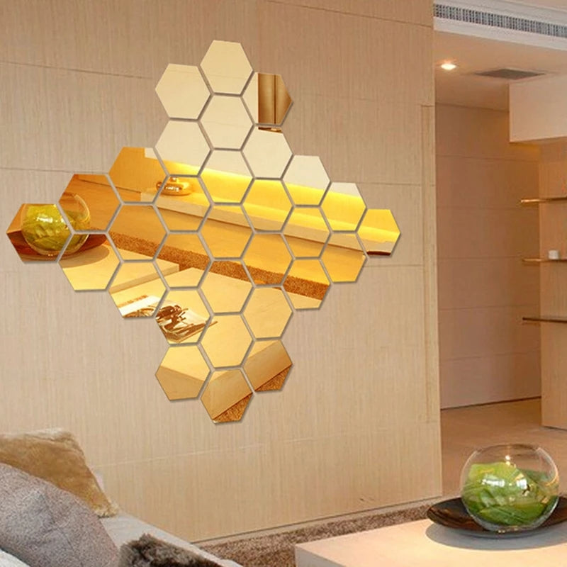 6x Acrylic Hexagon Wall Decor Mirror (Gold) – Elegant Wall Decoration