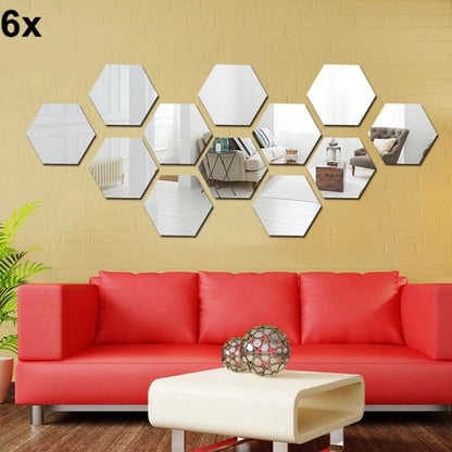 6x Acrylic Hexagon Wall Decor Mirror (Silver) – Modern Wall Decoration