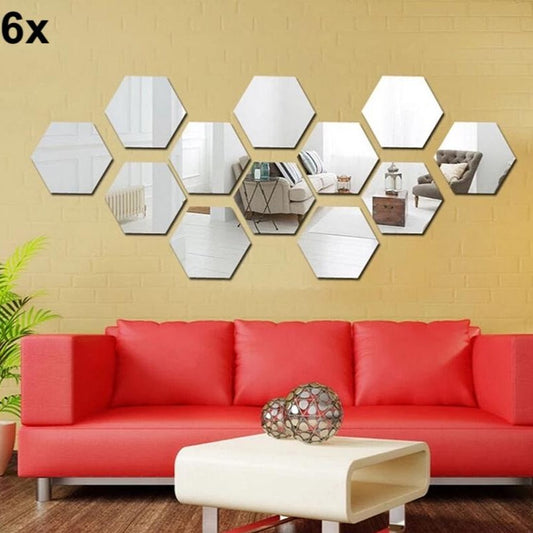 6x Acrylic Hexagon Wall Decor Mirror (Silver) – Modern Wall Decoration