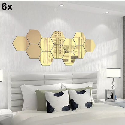 6x Acrylic Hexagon Wall Decor Mirror (Gold) – Elegant Wall Decoration