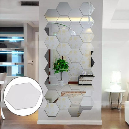 Acrylic Hexagon Wall Decor Mirror (Silver) – Modern Wall Decoration
