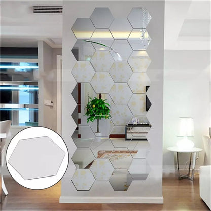 6x Acrylic Hexagon Wall Decor Mirror (Silver) – Modern Wall Decoration