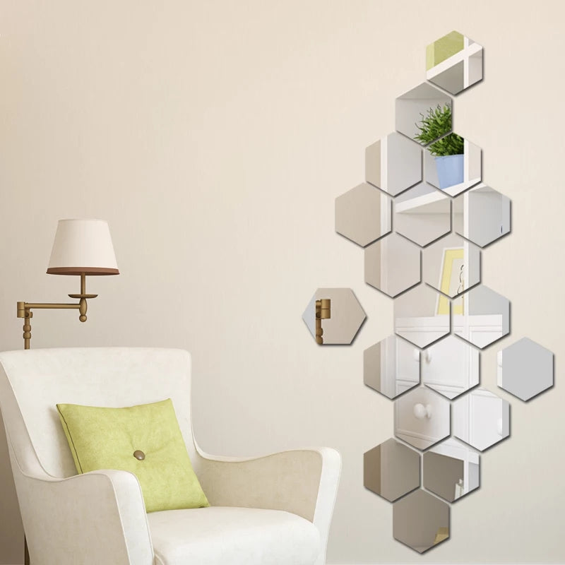 6x Acrylic Hexagon Wall Decor Mirror (Silver) – Modern Wall Decoration